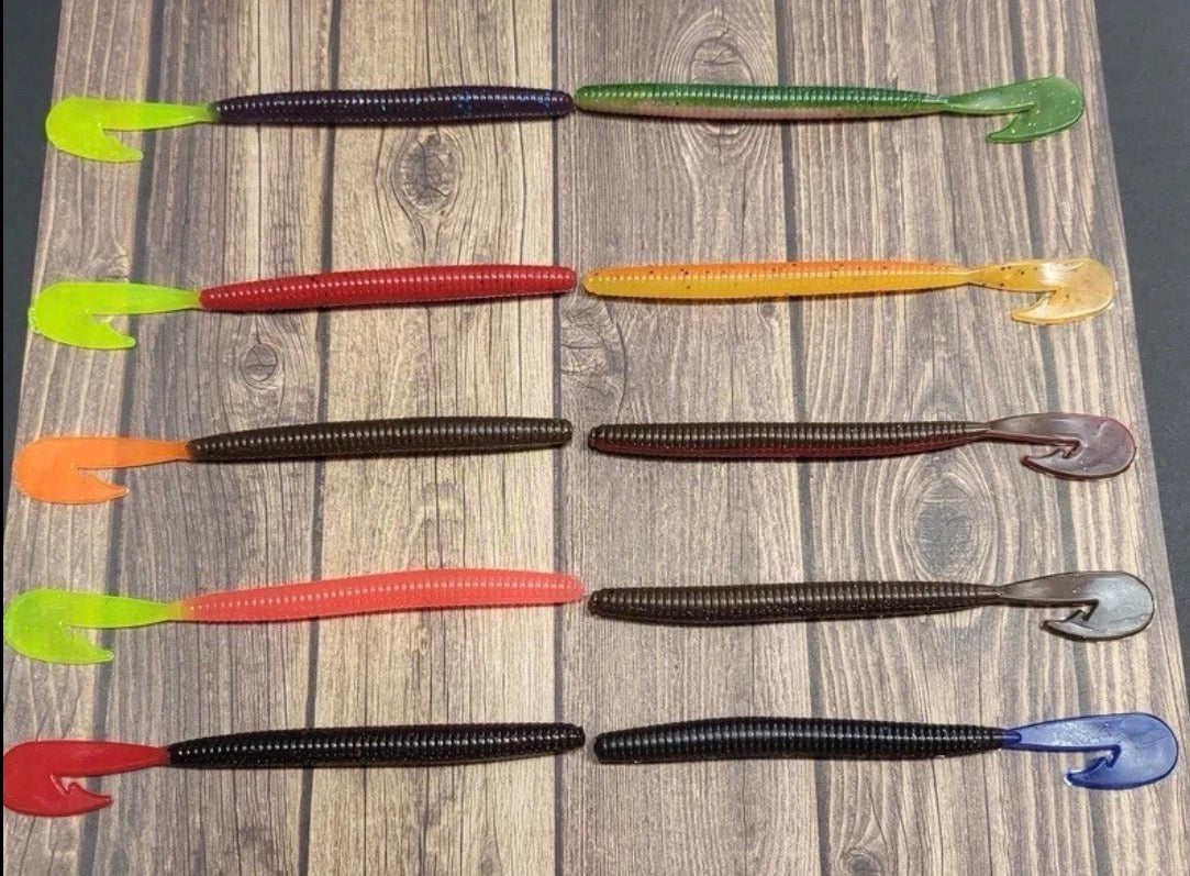 6” Bass Assassin Worms with G-Tail and Glow Curl Tail for Bass Fishing