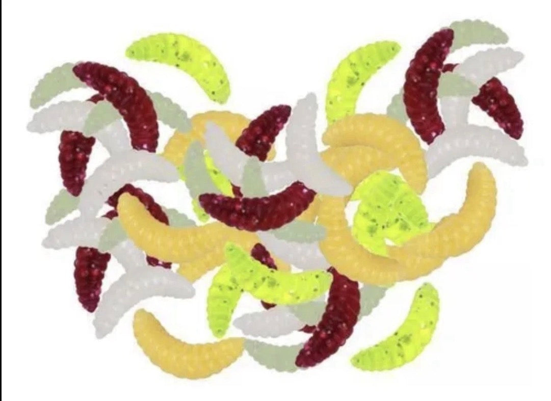 Artificial Fishing Waxworm Soft Plastic Grub Silicone Larva Wiggler Lure Baits